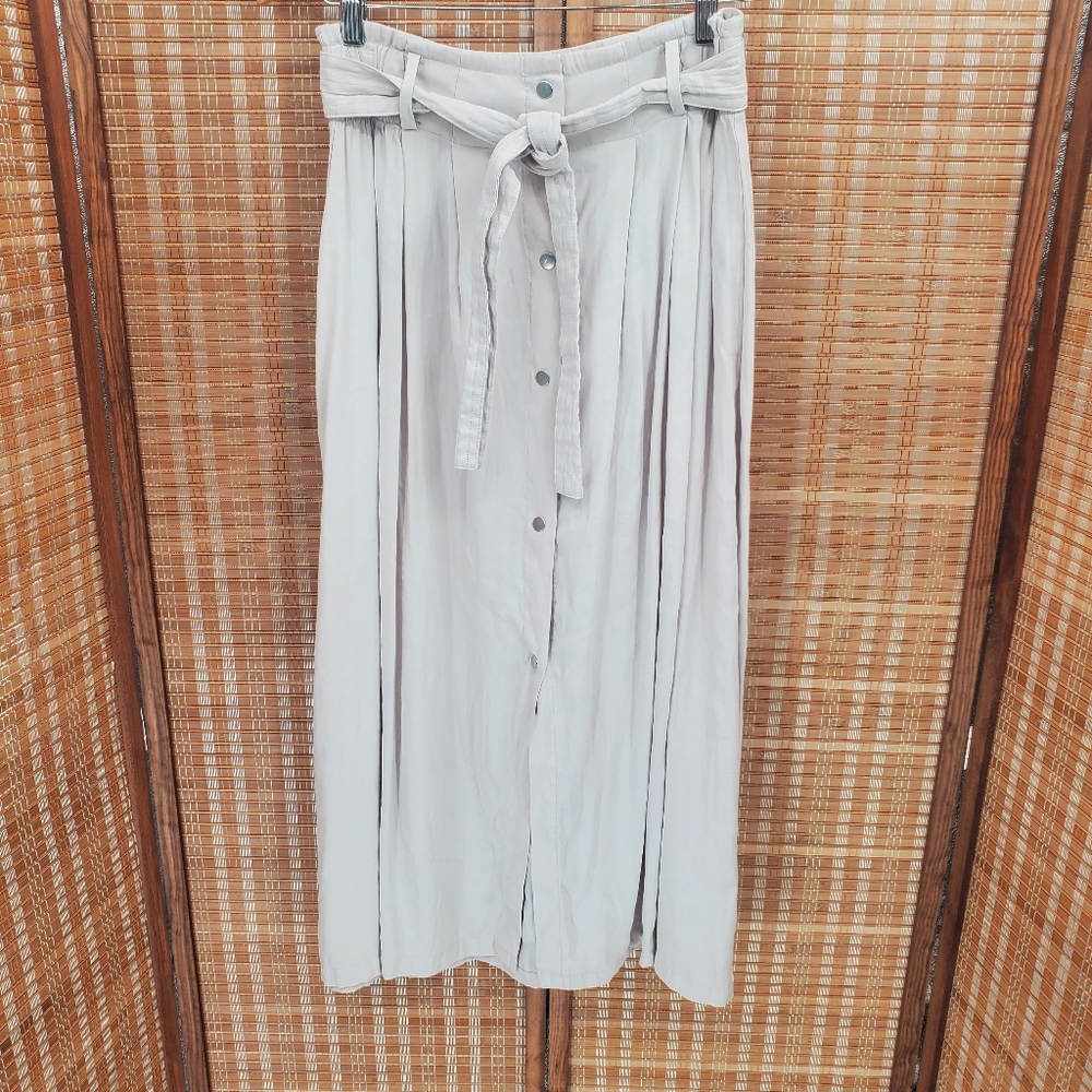 ♧ Mango Khaki Snap Front Belted Midi Skirt Size XS